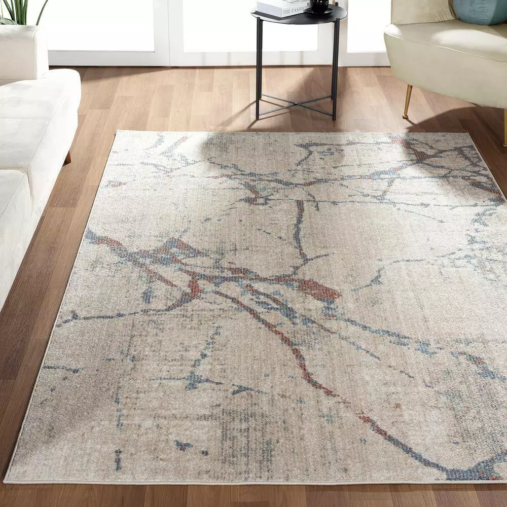 Milas Beige 5 ft. 3 ft. x 7 ft. 6 in. Abstract Polypropylene Area Rug by Abani 5 Milas Beige 5 ft. 3 ft. x 7 ft. 6 in. Abstract Polypropylene Area Rug by Abani - Image 3