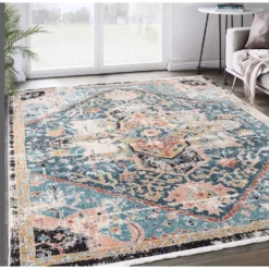 Azure Blue 6 ft. x 9 ft. Oriental Polyester Area Rug by Abani -Abani Sales blue abani area rugs azr100a 6 31 1000
