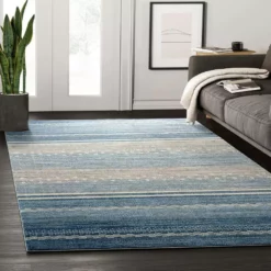 Mesa Blue 7 ft. 9 in. x 10 ft. 2 in. Striped Polypropylene Area Rug by Abani -Abani Sales blue abani area rugs mes210a 8 31 1000