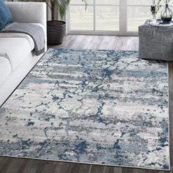 Abani Rugs MIST MIS100A Abstract Concrete Wall Blue 5 ft. 3 in. x 7 ft. 6 in. Area Rug -Abani Sales blue abani area rugs mis100a 5 31 1000