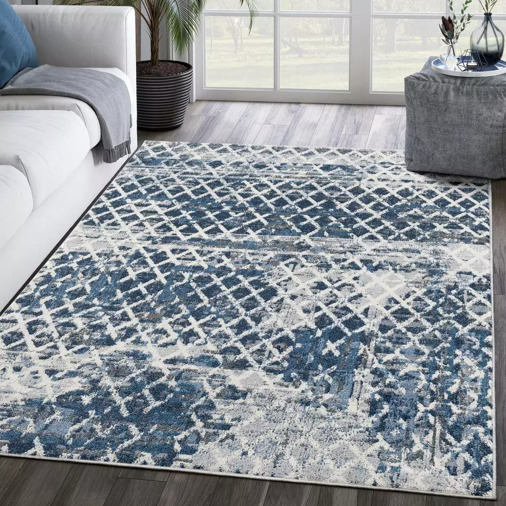 Abani Rugs MIST MIS110A Mesh Blue 7 ft. 9 in. x 10 ft. 2 in. Area Rug 10 Abani Rugs MIST MIS110A Mesh Blue 7 ft. 9 in. x 10 ft. 2 in. Area Rug - Image 8