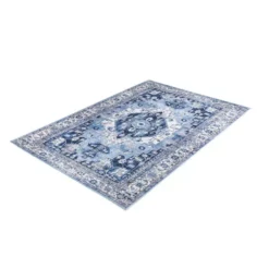 Abani Rugs Molana MOL130A Blue 5 ft. 3 in. x 7 ft. 6 in. Medallion Area Rug -Abani Sales blue abani area rugs mol130a 5 4f 1000