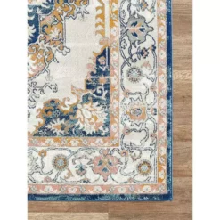 Porto Blue 5 ft. 3 ft. x 7 ft. 6 in. Oriental Polypropylene Area Rug by Abani -Abani Sales blue abani area rugs prt180a 5 40 1000