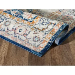 Porto Blue 5 ft. 3 ft. x 7 ft. 6 in. Oriental Polypropylene Area Rug by Abani -Abani Sales blue abani area rugs prt180a 5 4f 1000