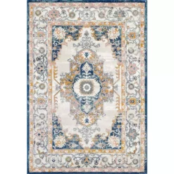 Porto Blue 5 ft. 3 ft. x 7 ft. 6 in. Oriental Polypropylene Area Rug by Abani