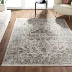 Milas Cream 5 ft. 3 ft. x 7 ft. 6 in. Oriental Polypropylene Area Rug by Abani -Abani Sales cream abani area rugs mil110a 5 76 1000