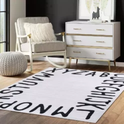 Abani Rugs Parker PAR100A Alphabet Cream and White 5 ft. 3 in. x 7 ft. 6 in. Area Rug -Abani Sales cream abani area rugs par100a 5 31 1000