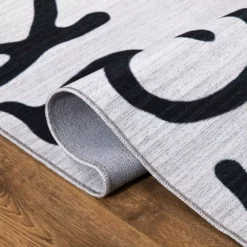 Abani Rugs Parker PAR100A Alphabet Cream and White 5 ft. 3 in. x 7 ft. 6 in. Area Rug -Abani Sales cream abani area rugs par100a 5 c3 1000