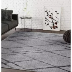 Boston Grey 5.3 ft. x 7.6 ft. Shag Polyester Area Rug by Abani -Abani Sales grey abani area rugs bos110a 5 31 1000