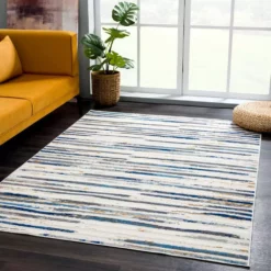 Dune Grey 5.3 ft. x 7.6 ft. Striped Polypropylene Area Rug by Abani -Abani Sales grey abani area rugs dun170a 5 31 1000