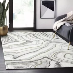 Luna Grey 7 ft. 9 in. x 10 ft. 2 in. Abstract Polyester Area Rug by Abani -Abani Sales grey abani area rugs lun190b 8 31 1000