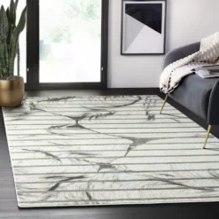 Luna Grey 5 ft. 3 in. x 7 ft. 6 in. Striped Polyester Area Rug by Abani -Abani Sales grey abani area rugs lun290a 5 31 1000