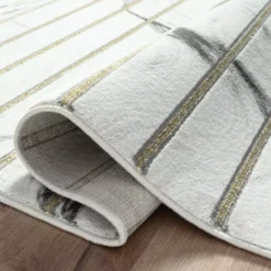 Luna Grey 5 ft. 3 in. x 7 ft. 6 in. Striped Polyester Area Rug by Abani -Abani Sales grey abani area rugs lun290a 5 4f 1000