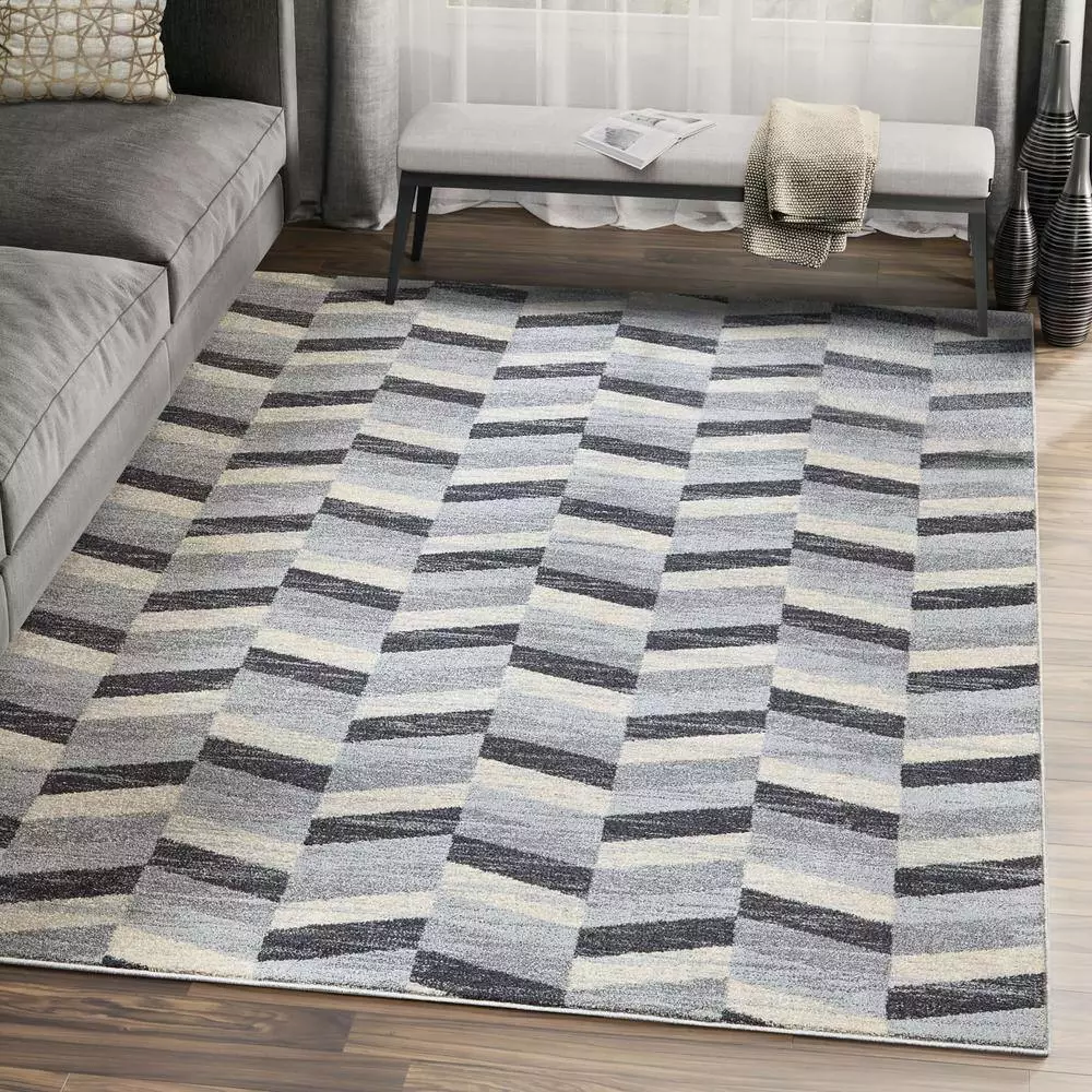 Quartz Grey 5 ft. 3 ft. x 7 ft. 6 in. Geometric Polypropylene Area Rug by Abani 9 Quartz Grey 5 ft. 3 ft. x 7 ft. 6 in. Geometric Polypropylene Area Rug by Abani - Image 7