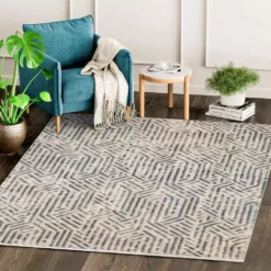Vista Grey 5.3 ft. x 7.6 ft. Geometric Polyester Area Rug by Abani -Abani Sales grey abani area rugs vst110a 5 31 1000