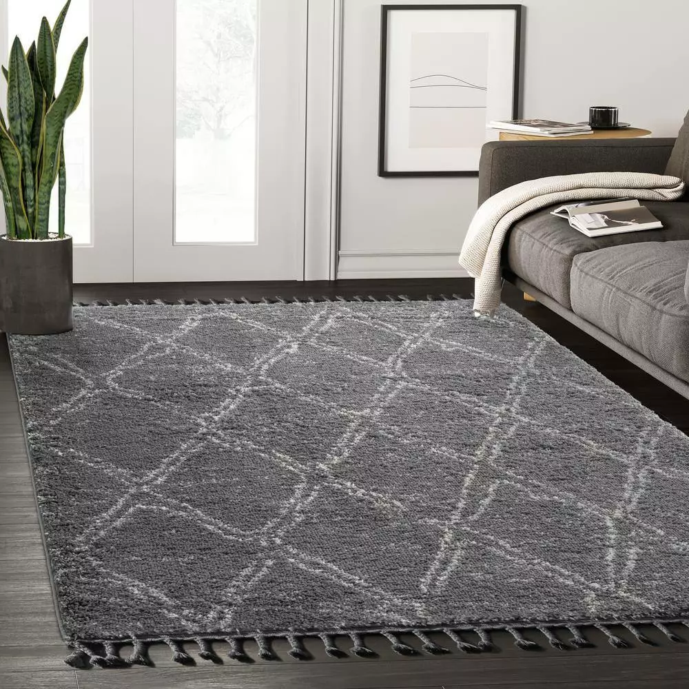 Willow Grey 5 ft. 3 ft. x 7 ft. 6 in. Shag Polypropylene Area Rug by Abani 10 Willow Grey 5 ft. 3 ft. x 7 ft. 6 in. Shag Polypropylene Area Rug by Abani - Image 8