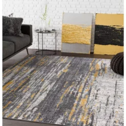 Laguna Grey/Yellow 7 ft. 9 in. x 10 ft. 2 in. Abstract Polypropylene Area Rug by Abani -Abani Sales grey yellow abani area rugs lag110b 8 31 1000