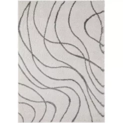 Abani Boston Ivory 6 ft. x 9 ft. Shag Polyester Area Rug