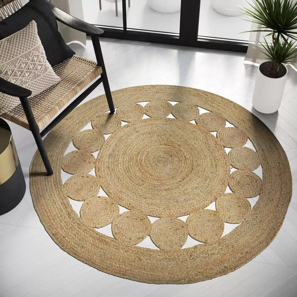 Jute Natural 6 ft. Round Abstract Jute Area Rug by Abani 7 Jute Natural 6 ft. Round Abstract Jute Area Rug by Abani - Image 5