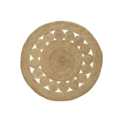 Jute Natural 6 ft. Round Abstract Jute Area Rug by Abani