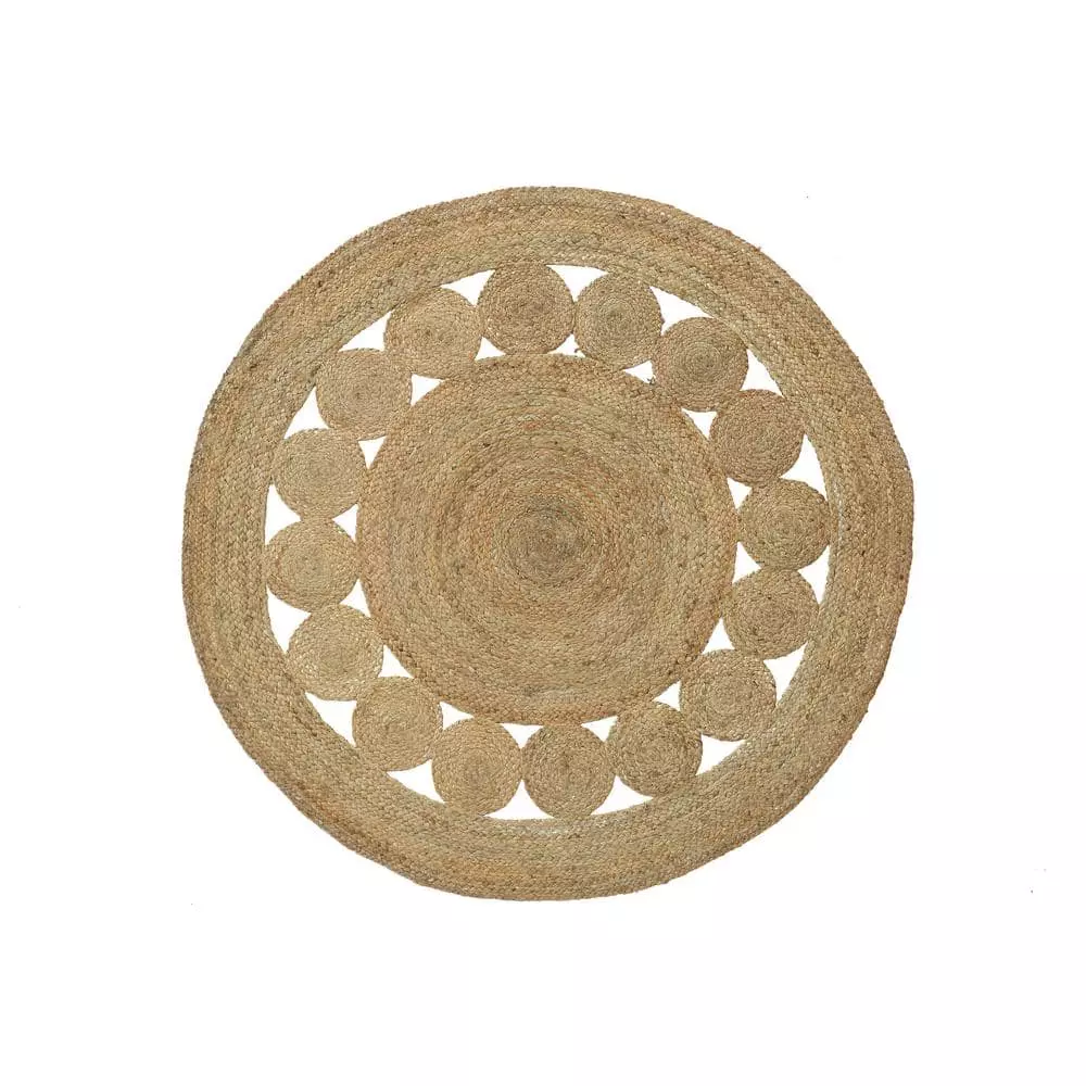 Jute Natural 6 ft. Round Abstract Jute Area Rug by Abani 3 Jute Natural 6 ft. Round Abstract Jute Area Rug by Abani