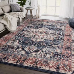 Babylon Navy 4 ft. x 6 ft. Oriental Polypropylene Area Rug by Abani -Abani Sales navy abani area rugs byl100a 4 31 1000