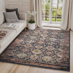 Babylon Navy 5 ft. 3 in. x 7 ft. 6 in. Oriental Polypropylene Area Rug by Abani -Abani Sales navy abani area rugs byl140a 5 31 1000