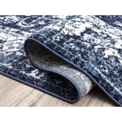 Troy Navy 5 ft. 3 ft. x 7 ft. 6 in. Oriental Polypropylene Area Rug by Abani -Abani Sales navy abani area rugs try120a 5 4f 1000