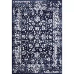 Troy Navy 5 ft. 3 ft. x 7 ft. 6 in. Oriental Polypropylene Area Rug by Abani