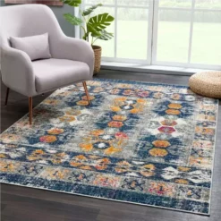 Malibu Navy Blue 6 ft. x 9 ft. Distressed Polypropylene Area Rug by Abani -Abani Sales navy blue abani area rugs mal100a 6 31 1000