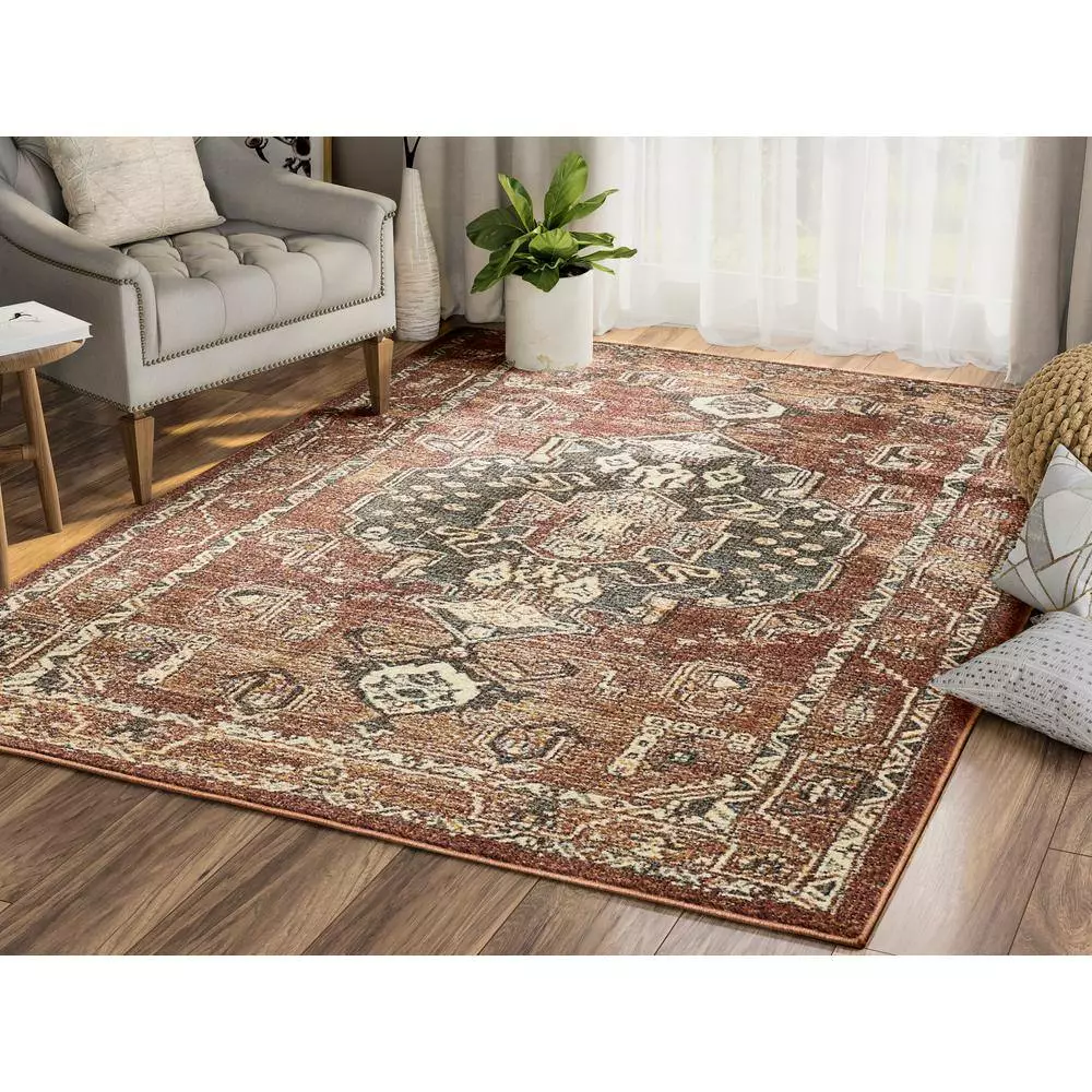 Mesa Orange 4 ft. x 6 ft. Distressed Polypropylene Area Rug by Abani 9 Mesa Orange 4 ft. x 6 ft. Distressed Polypropylene Area Rug by Abani - Image 7