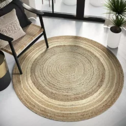 Jute White 6 ft. Round Abstract Jute Area Rug by Abani -Abani Sales white abani area rugs jut180a 6r 31 1000